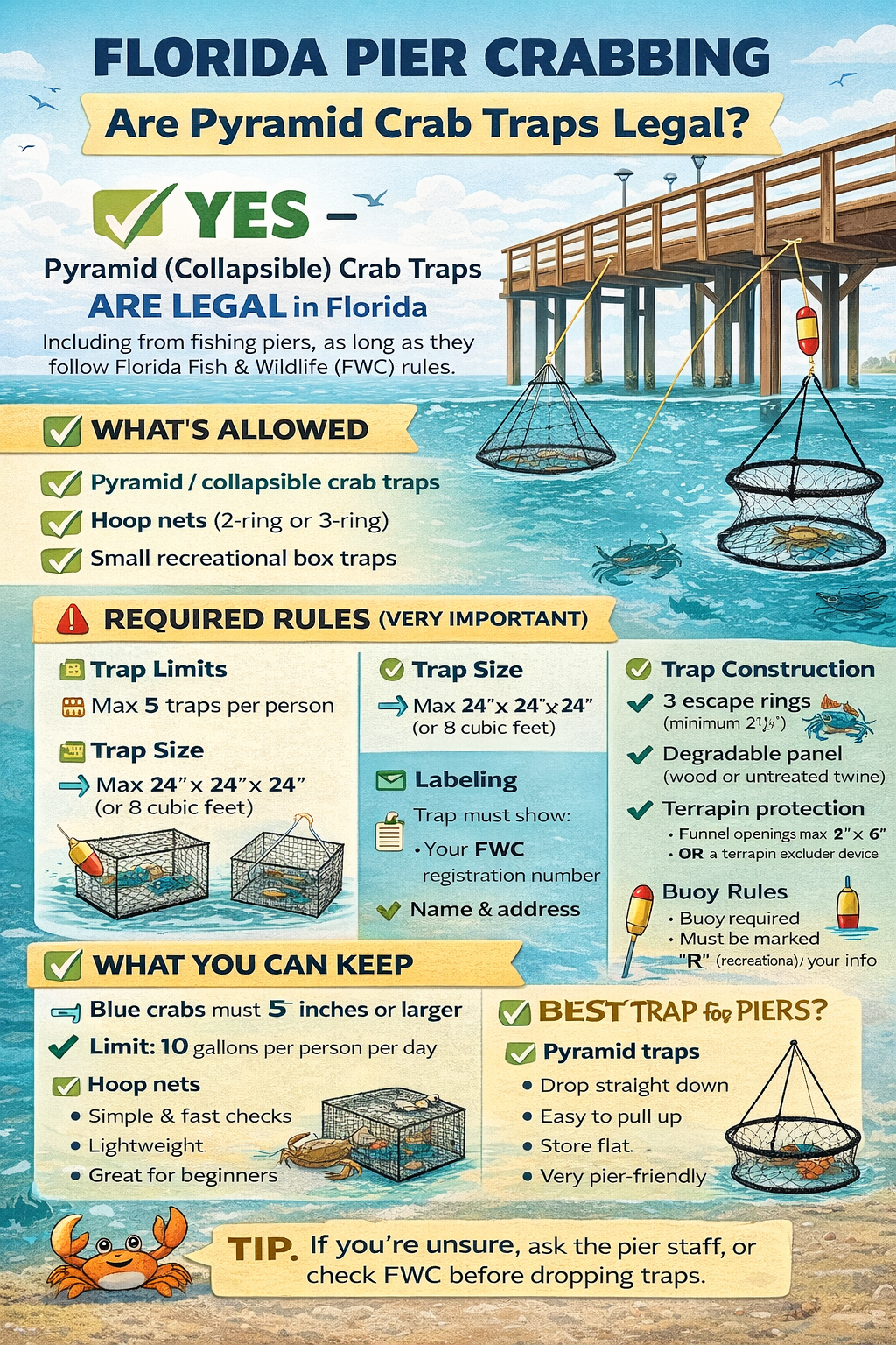 Using crab traps in Florida and on piers