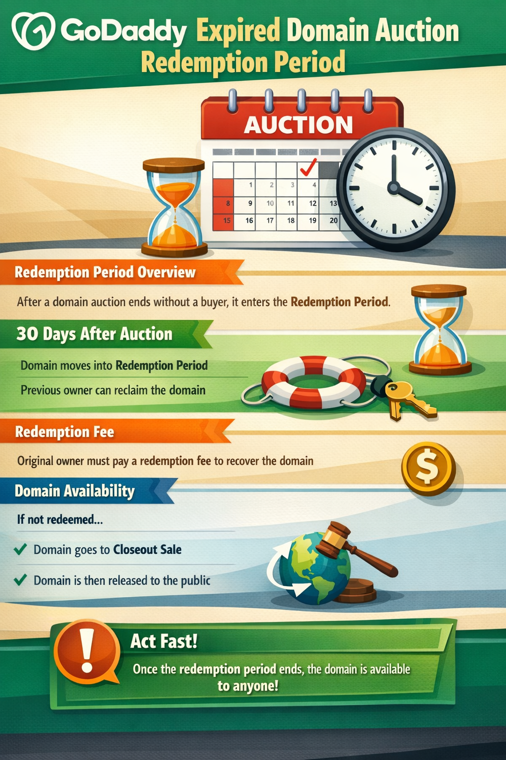 Godaddy expired domain name auction and redemption period