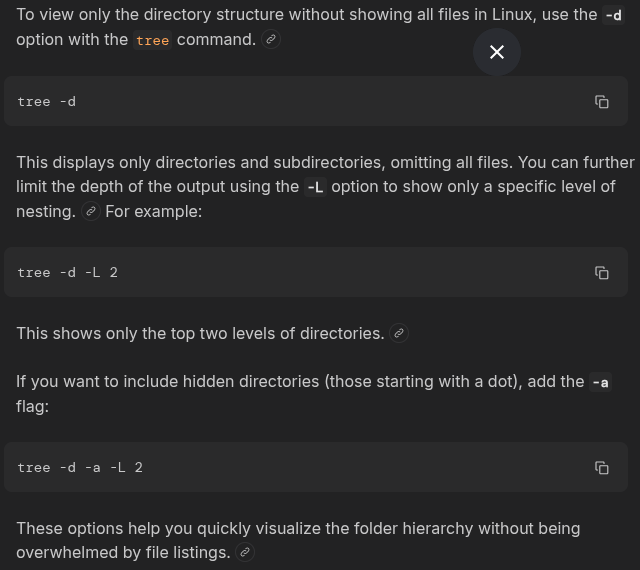 how to use the Linux tree command without showing all the files?