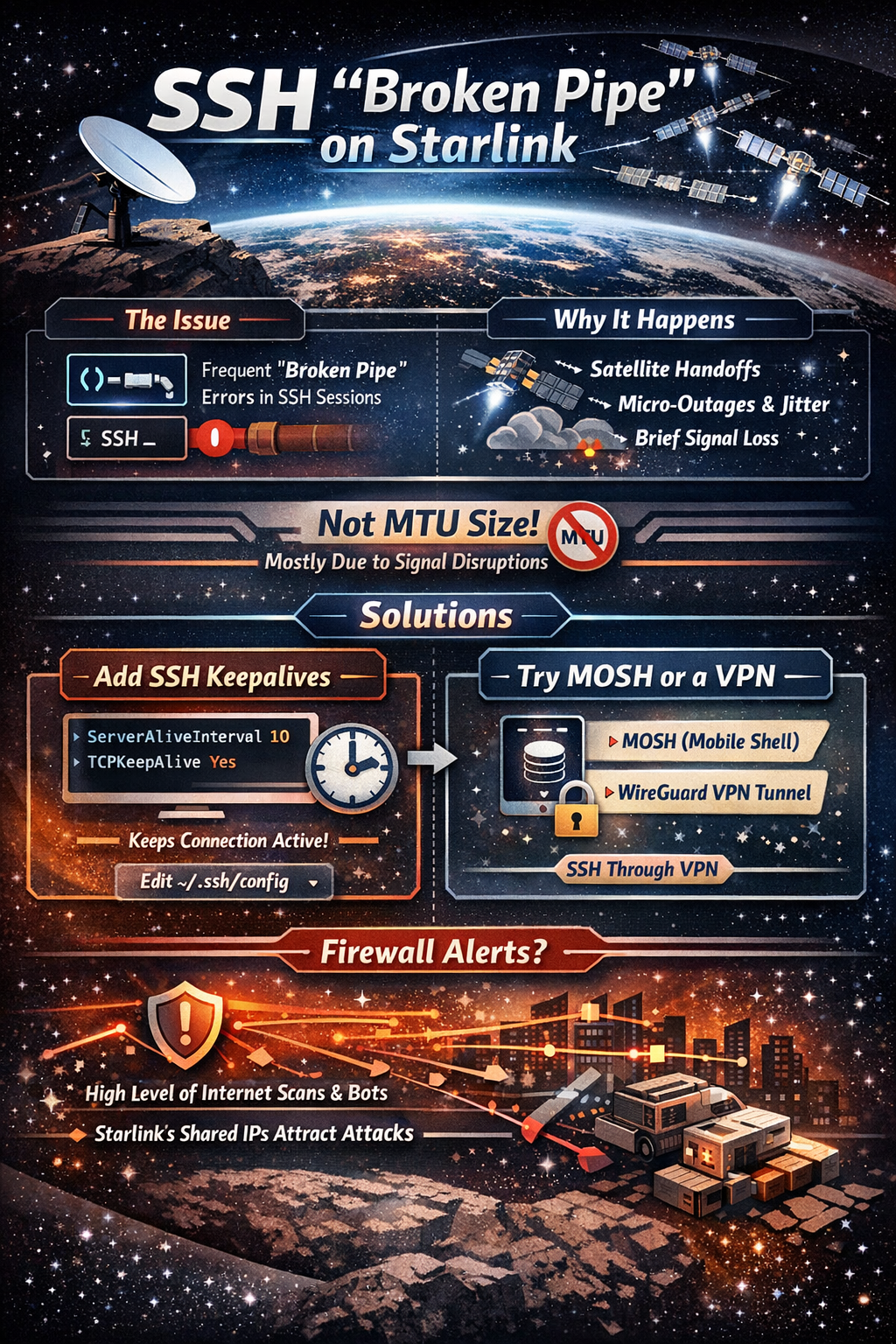 I keep getting broken pipe SSH connection over Starlink Internet and I have a long firewall log