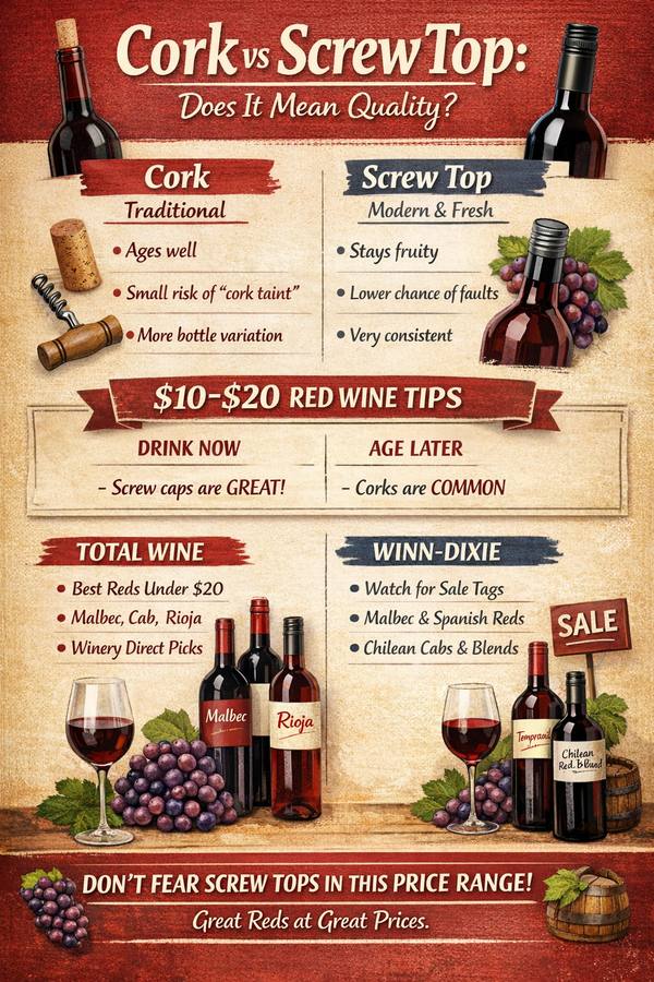 Cork vs screw-cap on wine bottles