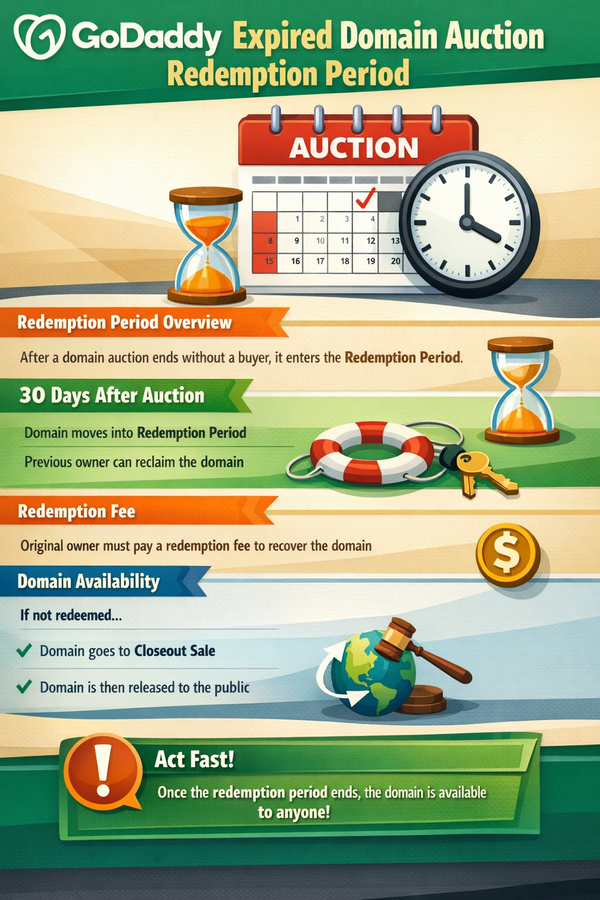 Godaddy expired domain name auction and redemption period