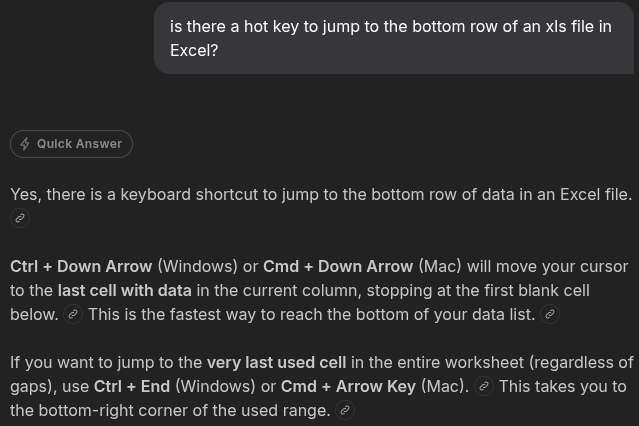 Useful Excel short cuts